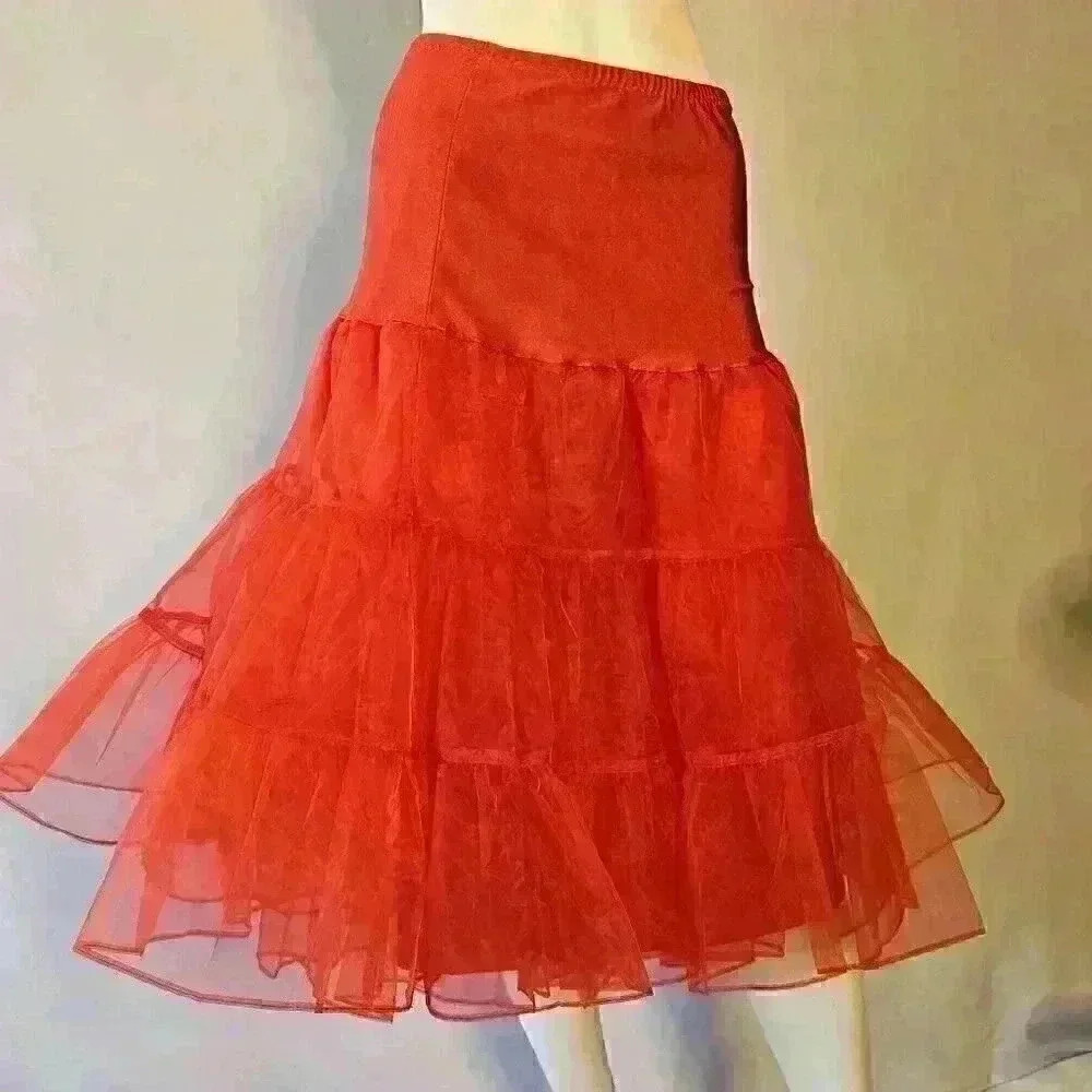 Bright Red Long Below-the-Knee Petticoat for Dress Wear